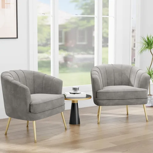 Miniatura 9 de Silla de acento de terciopelo Andeworld, silla de sofá individual moderna tapizada, sillón de club de barril cómodo para sala de estar con patas