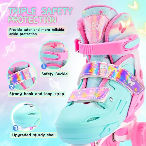 Miniatura 3 de 2PM SPORTS Patines de ruedas para niñas, niños y niños pequeños de 4 a 6, 5 a 8, 6 a 12, 8 a 12 años con ruedas iluminadas, patines ajustables