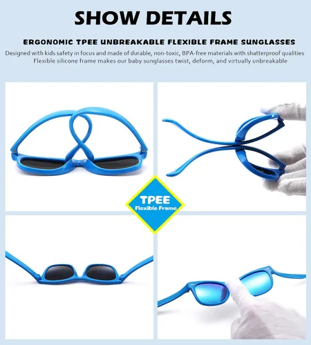Miniatura 20 de Lentes de sol polarizados para niños y niñas, marco flexible irrompible TPEE con protección UV400 de 3 a 8 años