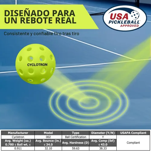 Miniatura 5 de cyclotron 6-Pack Premium Pickleball Balls - USAP Approved, 40 Holes Outdoor/Indoor Pickle Balls with Bag, Perfectly Balanced, High Bounce True Verde