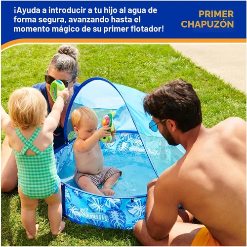Miniatura 6 de Swimways Elite - Piscina desplegable sobre el suelo, piscina para bebés con toldo y funda de transporte, piscina plegable para niños de 9 a 24