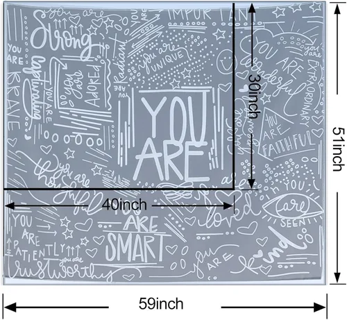 Miniatura 7 de KJHL Quote You Are - Tapiz de pared en blanco y negro inspiracional para aula, tapices infantiles para colgar en la pared, afirmaciones