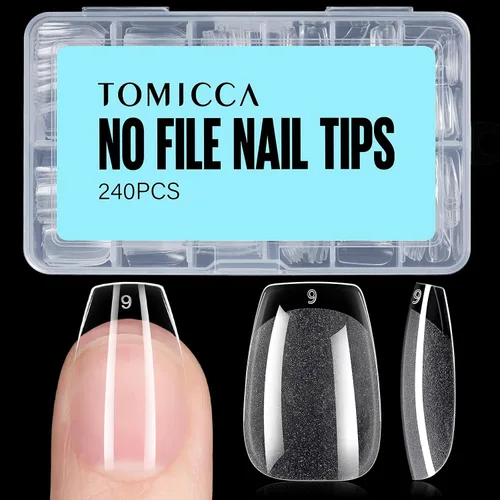 Miniatura 10 de TOMICCA Puntas de uñas de almendra extra cortas, 240 unidades, 15 tamaños, puntas de uñas de gel transparente preformadas, no necesita lima, uñas