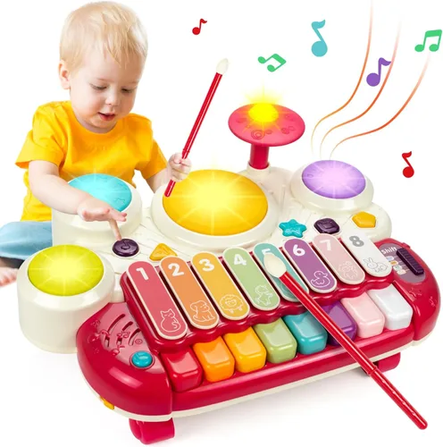 Marstone Juguetes para Bebés para Regalos de Cumpleaños de Niña de 1 Año: Conjunto Musical 5 en 1 para Niño Pequeño de 1-2, Juguetes Educativos de