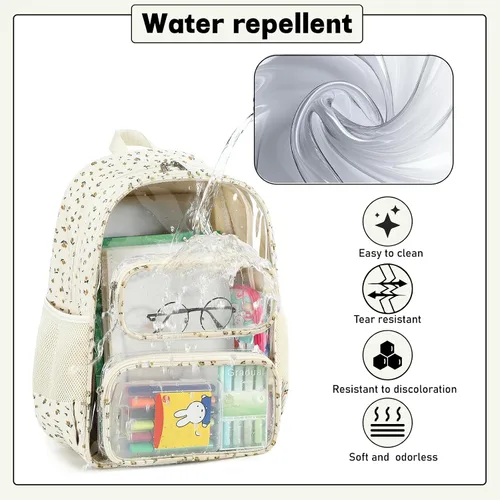 Miniatura 73 de CAMTOP Mochila transparente resistente y transparente para estudiantes, escuela, trabajo, festival, viajes, deportes, Beige, Mediana, Camtop Mochila