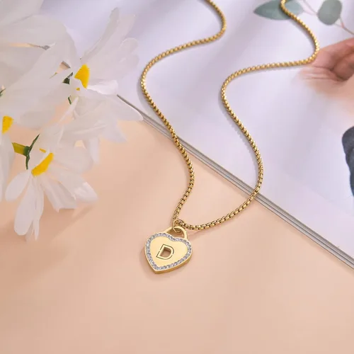 Miniatura 4 de CaleesLLC Collares con inicial de acero inoxidable chapado en oro de 14 quilates 26 letras de la A a la Z collar personalizado con corazón