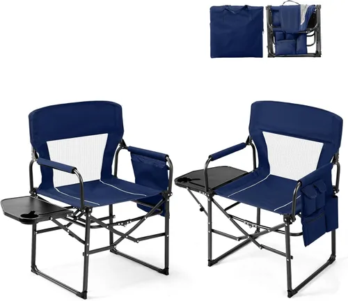Miniatura 12 de VINGLI Sillas de campamento, silla de directores, silla de camping con mesa auxiliar y bolsa de transporte, sillas de campamento resistentes