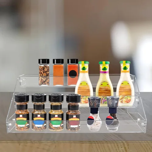 Miniatura 5 de PMMASTO Estante de especias escalonado, organizador de condimentos, estantes verticales de acrílico transparente organizador de latas para encimera