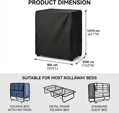 Miniatura 2 de WOMACO Funda universal enrollable para cama, protector de almacenamiento plegable (negro, individual/31 pulgadas)