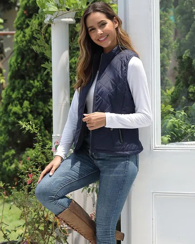 Miniatura 6 de Fuinloth - Chaleco acolchado para mujer, diseño de cuello alto, ligero, con cierre