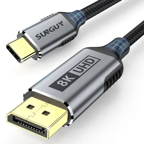SUNGUY Cable USB-C a DisplayPort de 5 pies, 8K a 60 Hz 4K a 240 Hz, USB C a DP 32.4 Gbps cable unidireccional Thunderbolt 4/3 para iPhone 17 16 15
