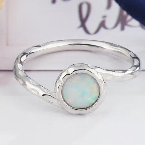 Miniatura 2 de Anillo solitario clásico de plata de ley 925 con ópalo de fuego