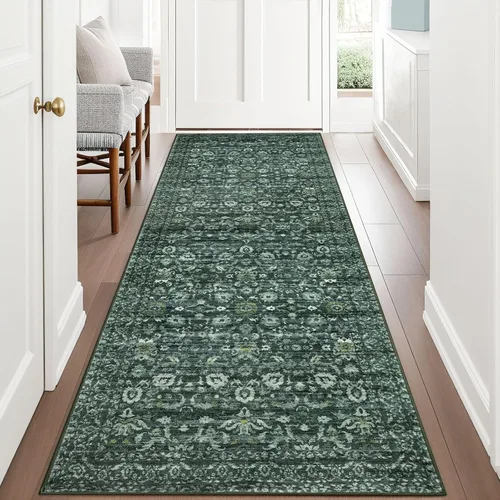 Miniatura 55 de Lansny Alfombra bohemia de 2 x 3 pulgadas, lavable, color negro, azul marino, floral, alfombra de cocina, alfombra de área pequeña de lana