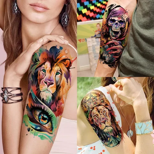Miniatura 2 de VANTATY 55 hojas de tatuajes temporales de acuarela 3D para mujeres, hombres, adultos y niños, estampado de animales realistas, tribal, floral
