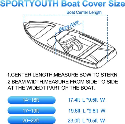 Miniatura 6 de SPORTYOUTH Funda para barco 14-16 pies, fundas para barcos remolcables impermeables con protección UV 210D de tela Oxford, compatible con cascos