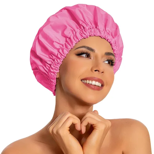 Miniatura 15 de Gorro de ducha reutilizable para mujer, grande, impermeable, lavable, banda elástica, accesorios de baño, sombrero para cabello largo, trenzas Beige