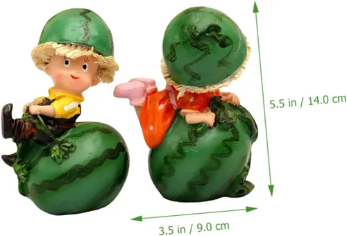 Miniatura 4 de Estatua de resina de dibujos animados de 2 piezas, figuras únicas de muñeca de sandía para decoración del hogar, ornamento de escritorio, festival