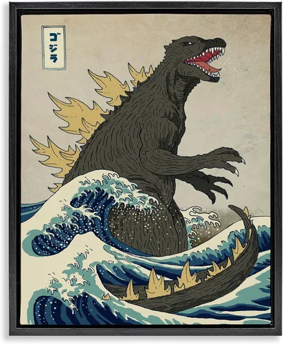Miniatura 15 de Stupell Industries 'Nautical Godzilla Eastern Style Illustration', arte giclée enmarcado, negro, 11 x 14 pulgadas, fácil de colgar y resistente