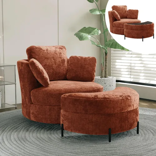 Miniatura 17 de Chifee & Vingol Silla decorativa giratoria de gran tamaño de 40.35 pulgadas, silla redonda tapizada de barril con almohadas, sillas giratorias