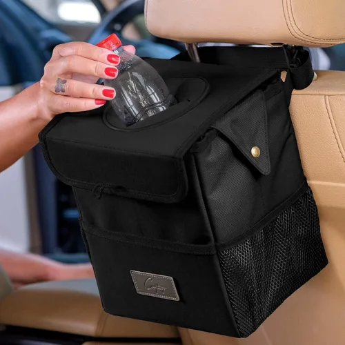 Miniatura 9 de Creathing - Bote de basura para coche, impermeable, con tapa, consola o asiento Negro