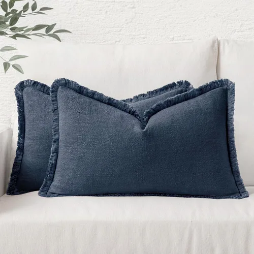 Miniatura 40 de MIULEE Juego de 2 fundas de almohada decorativas de lino neutro con flecos, fundas de cojín de estilo bohemio con borlas para sofá, cama, sala