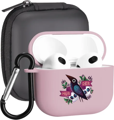 Miniatura 36 de Funda compatible con Airpods de 3ª generación, linda funda para Airpods 3, diseño de rana, protectora para mujeres y niñas con llavero para Apple