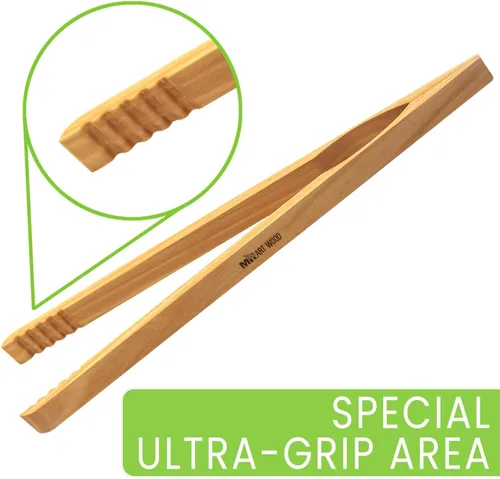 Miniatura 5 de 4 pinzas de madera para tostadora, utensilios de cocina de madera de fresno de 10 pulgadas, fácil de agarrar, diseño antideslizante para tostadas