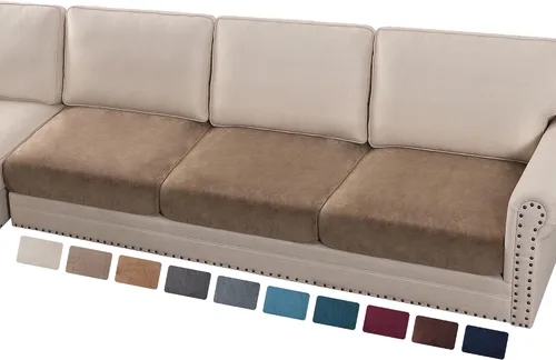 Miniatura 92 de PrinceDeco Funda marrón para muebles, 2 fundas de cojín elásticas de terciopelo para cojines individuales, aptas para mascotas, se mantiene en su