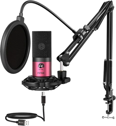 Miniatura 10 de Kit de micrófono de grabación USB FIFINE, micrófono de condensador de estudio para voces, creación de música, voz en off, canto con brazo de boom