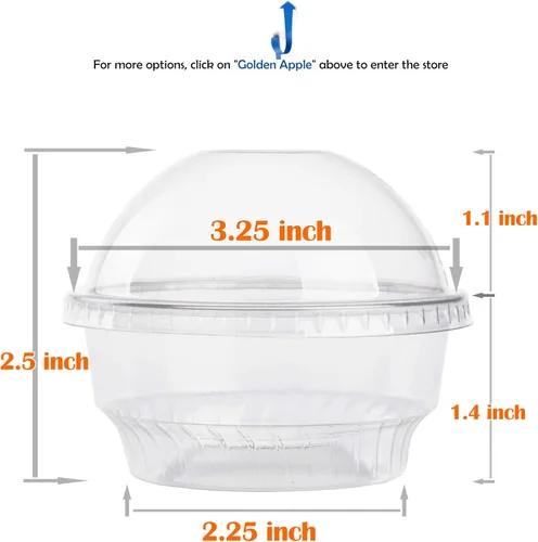 Miniatura 2 de Golden Apple, 101ml-30 juegos de vasos de plástico transparente para helado, cuenco para aperitivos con tapas de cúpula sin agujero