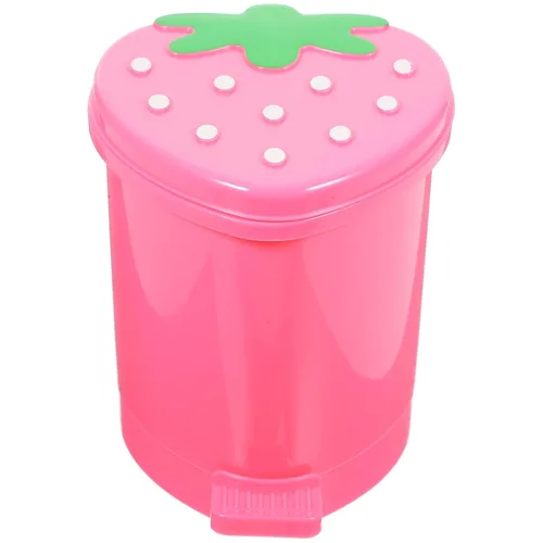 NUOBESTY Mini basurero de escritorio de fresa con tapa de 4.13 x 3.54 pulgadas, lindo cubo de basura rosa para escritorio de oficina en casa,