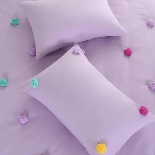Miniatura 5 de HOMBYS - Juego de colcha con pompones para niñas, 5 piezas, estilo bohemio, para todas las estaciones, tamaño individual/individual XL, color púrpura