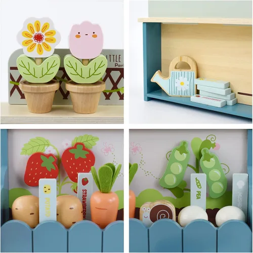 Miniatura 5 de PairPear Juego de juguetes de set de jardín de flores, juguetes de madera para niños pequeños, juego de comida para niñas y niños de 3 años