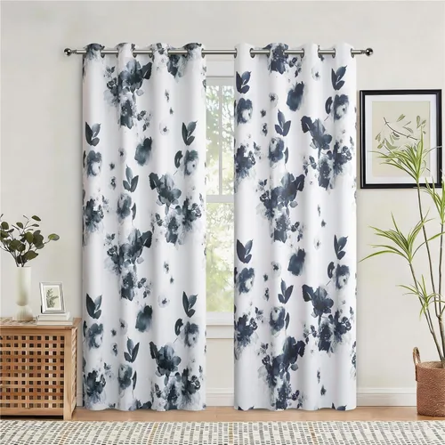 Miniatura 10 de Taisier Home Cortinas de oscurecimiento de habitación con ojales de 45 pulgadas, pintura de tinta tradicional china, hojas estilizadas y flores