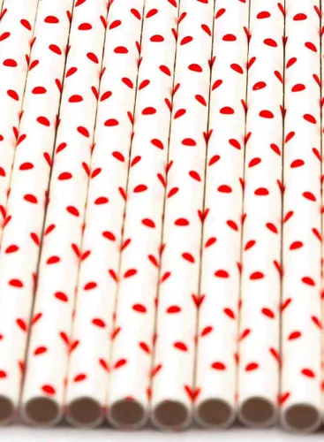 Miniatura 3 de Paquete de 150 pajitas de papel biodegradables con lunares rojos de 4 capas (compostables, no tóxicas, sin BPA)