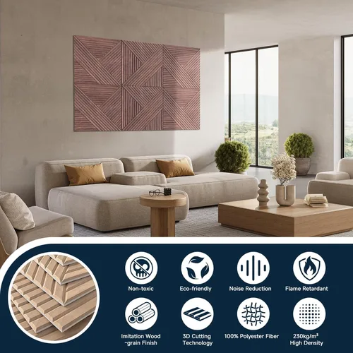 Miniatura 5 de Paneles de pared acústicos, paquete de 6 paneles de 72 x 48 pulgadas con textura de madera 3D, paneles de arte autoadhesivos decorativos