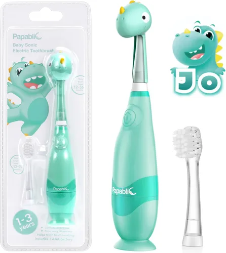 Papablic Cepillo de Dientes Eléctrico Sónico para Niños Pequeños de 1 a 3 Años, Cepillo de Dientes Eléctrico para Bebé con Bonita Cubierta de