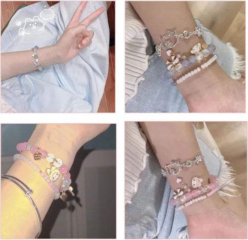 Miniatura 4 de ACCENE Juego de collares y pulseras Kawaii con diseño de anime, bonito collar para parejasamigos del pecho y pulseras magnéticas de dibujos animados