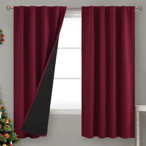 Miniatura 63 de BGment Cortinas 100% opacas beige de 63 pulgadas de largo con forro aislante térmico, bolsillo para varilla y lengüeta trasera de doble capa