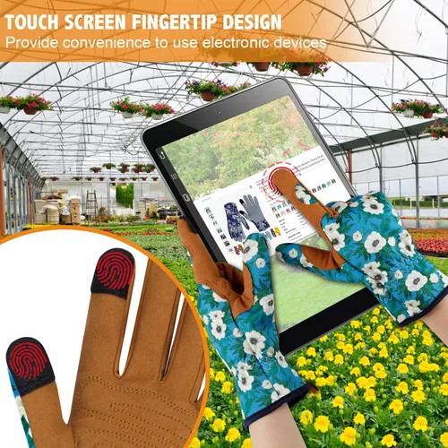 Miniatura 5 de Guantes de jardinería de cuero para mujer, guantes de jardín a prueba de espinas, guantes de trabajo para pantalla táctil, regalos ColorN