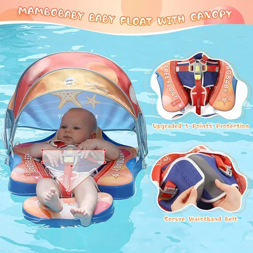 Miniatura 2 de Flotadores para bebé para piscina con dosel toldo de protección solar extraíble Mambobaby Float No Inflable Mejora Añadir cola Evitar Voltear Nueva