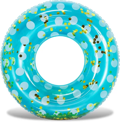 Miniatura 38 de POZA Flotador de Tubo Inflable para Piscina – Anillo de natación de confeti brillante, Tubo Inflable de Servicio Pesado Resistente a los Rayos UV Oro