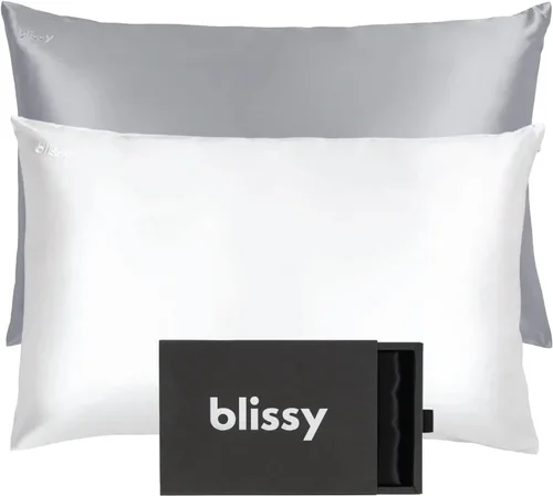 Ahorra un 10% en la funda de almohada de seda Blissy (tamaño queen) Paquete: 100% seda de morera pura, fibras de alta calidad, absorben la humedad,