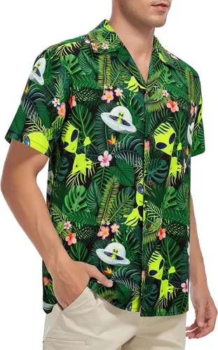 Miniatura 81 de Camisa hawaiana para hombre, con estampado floral, cómoda, con botones, casual, manga corta, ropa de playa para hombre