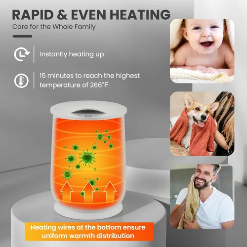 Miniatura 3 de Giantex Cubo calentador de toallas para baño, calentador portátil de toallas calientes de spa, tapa abatible, soporte para fragancia, apagado