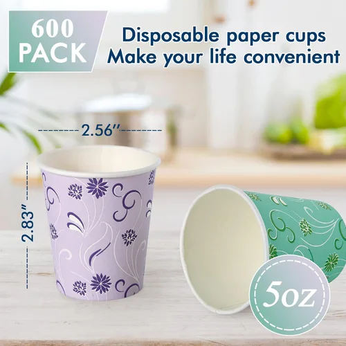 Miniatura 2 de TV TOPVALUE Paquete de 600 vasos de papel de 5 onzas, tazas de baño, vasos desechables coloridos, mini vasos para enjuague bucal, taza para beber 5