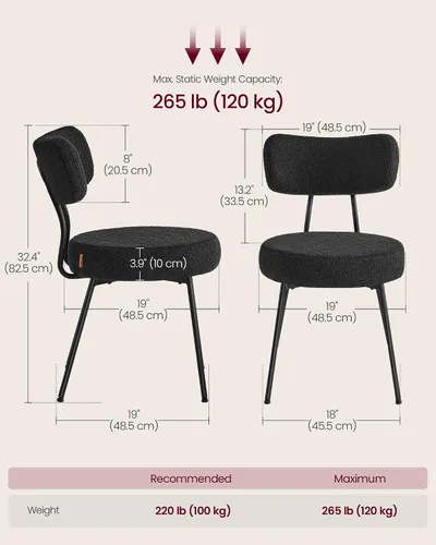Miniatura 2 de VASAGLE Sillas de Comedor Boucle Juego de 4, Sillas Tapizadas de Cocina y Comedor con Respaldo Curvado y Marco de Acero, Modernas de Mediados