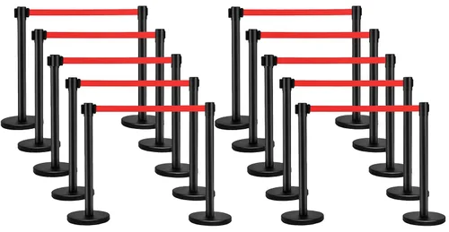 Miniatura 9 de Electriduct Puntal negro con cinturón retráctil rojo de 35 pulgadas, barra de cola de control de multitudes, poste de metal (2 piezas)