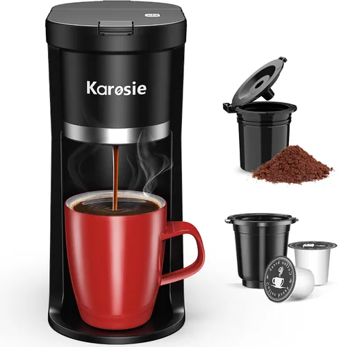 Miniatura 9 de Cafetera pequeña de una sola porción, preparación rápida para K-Cup y café molido, tamaños de preparación de 6 a 12 onzas, cafetera de una sola taza