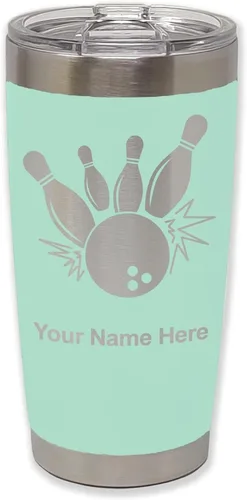 Miniatura 36 de LaserGram Vaso aislado al vacío de 20 onzas, bola de boliche y alfileres, grabado personalizado incluido (negro)